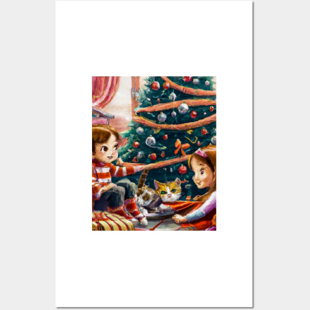 Jealous Kitty on Christmas Morning Wall Art by JohnCorney